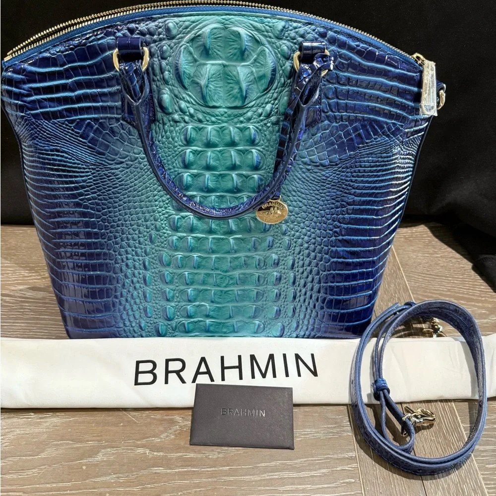 Brahmin Large Duxbury Satchel blue Ombré Melbourne Genuine Leather new! - Picture 2 of 12